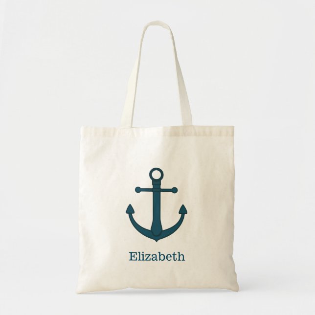 Nautical Anchor Personalised Name Monogram Tote Ba Bag (Front)