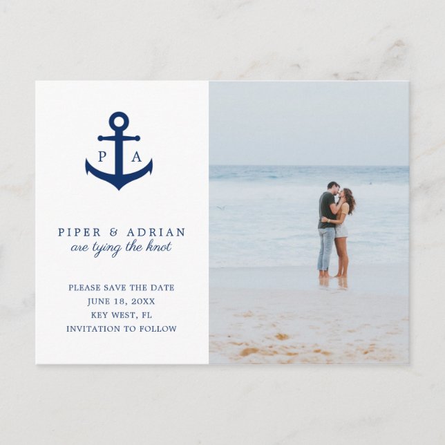 Nautical Anchor Photo Wedding Save the Date Announcement Postcard (Front)