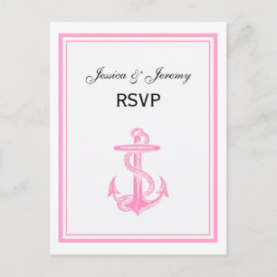 Nautical Anchor Pink Framed 2 RSVP 1 Invitation Postcard