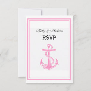 Nautical Anchor Pink Framed 2V RSVP Card