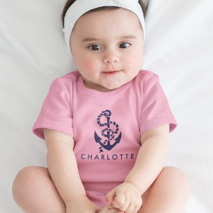 Nautical Anchor Pink Personalised Baby Bodysuit