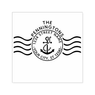 Nautical Anchor Postmark #2 Name Return Address Self-inking Stamp