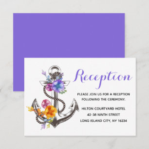 Nautical Anchor Purple Wedding Reception Beach Invitation