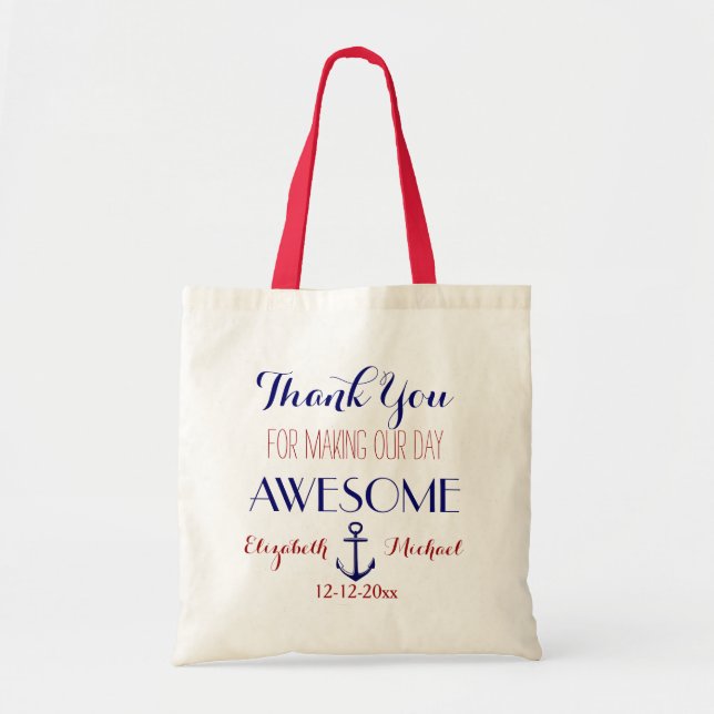 Nautical Anchor Red Blue Thank You Tote (Front)