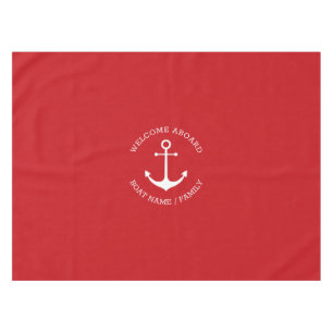 Nautical anchor red Custom name Welcome Aboard Tablecloth