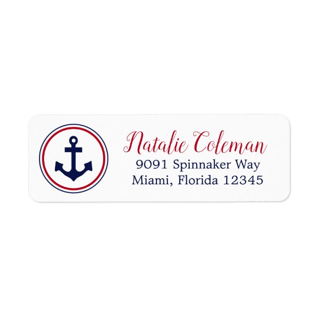 Nautical Anchor Red & Navy Blue Return Address (Front)