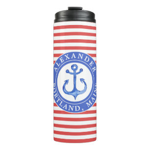 Nautical Anchor Red Personalised Thermal Tumbler