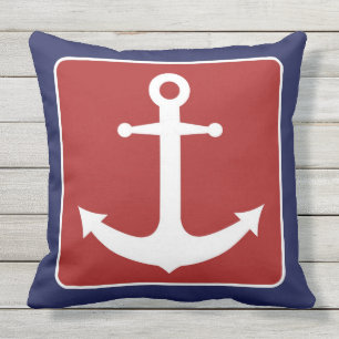 Nautical Anchor - Red White and Blue Outdoor Cushion