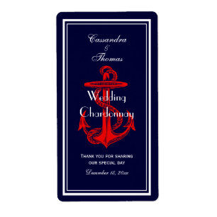 Nautical Anchor Red White Navy V Wine Bottle