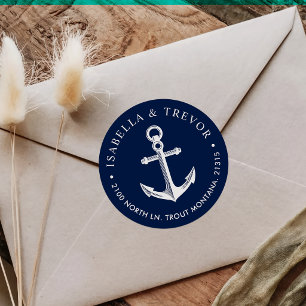 Nautical Anchor Return Address Classic Round Sticker