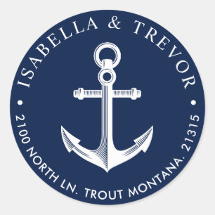 Nautical Anchor Return Address Classic Round Sticker