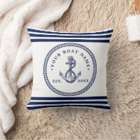 Nautical Anchor & Rope Boat Name Navy Blue & White