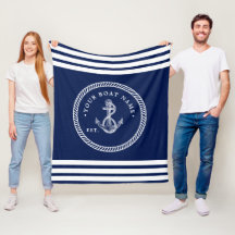 Nautical Anchor & Rope Boat Name Navy Blue & White