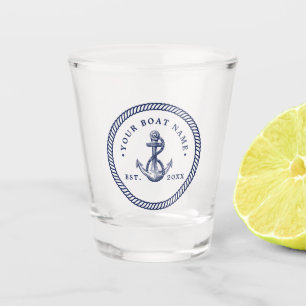 Nautical Anchor & Rope Boat Name Navy Blue & White Shot Glass