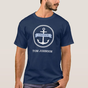 Nautical anchor rope border boat captain on banner T-Shirt