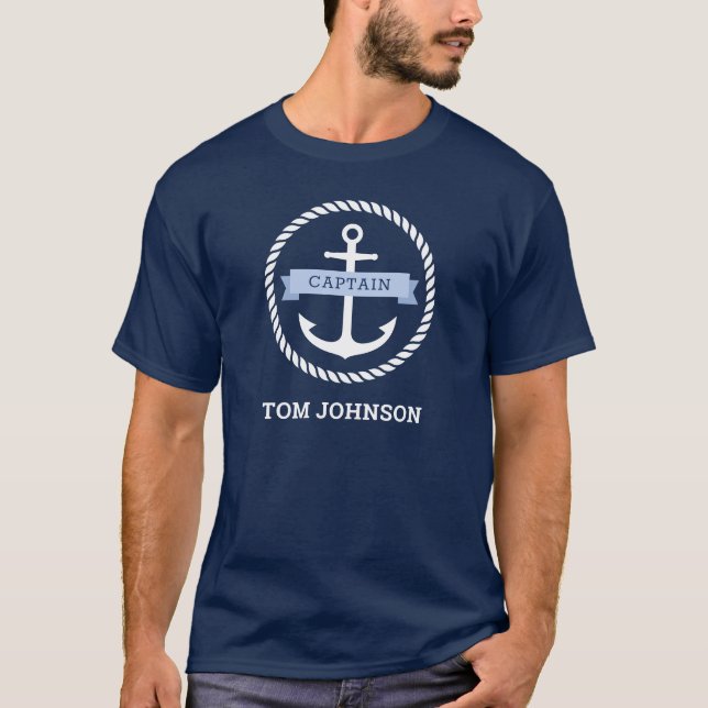 Nautical anchor rope border boat captain on banner T-Shirt (Front)