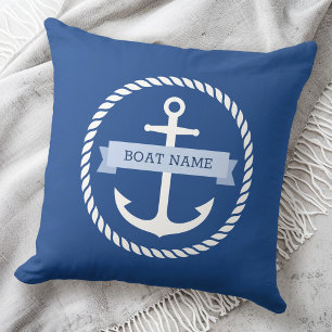 Nautical anchor rope border boat name on banner cushion