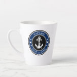 Nautical Anchor Rope Captain Boat or Name Navy Latte Mug<br><div class="desc">A Nautical Anchor and Rope with Captain Rank or other title and Your Name or Boat Name on a Stylish, Modern 2 sided Latte Mug. This personalised Mug will not just hold your drink but also is a fun conversation piece. Perfect for Father's Day but also makes a great gift...</div>