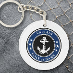 Nautical Anchor & Rope Captain or Boat Name Navy<br><div class="desc">A personalised nautical themed 2 sided acrylic keychain with "Captain" (or other desired title or rank) and your name, boat name or other text as needed. This unique design features a custom made vintage boat anchor with rope and stars accented with regal black, classic navy blue and white colours. Makes...</div>