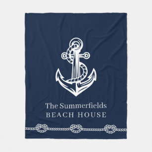 Nautical Anchor Rope Family Vacation Beach House Fleece Blanket