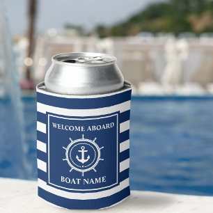 Nautical Anchor Rope Helm Striped Boat Welcome Can Cooler
