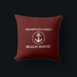 Nautical Anchor Rope Name Beach House Deep Red Cushion<br><div class="desc">Your Name Beach House Rope & Nautical Anchor Deep Red Throw Pillow Cushion.</div>