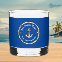 Nautical Anchor Rope Sea Blue White Monogram Name