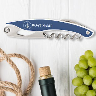 Nautical Anchor Rope Star  Boat Name Navy Blue Corkscrew