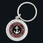 Nautical Anchor Rope & Stars Captain Name or Boat Key Ring<br><div class="desc">A Custom Nautical Anchor & Rope with Your Personalized Captain Name or Boat Name,  Navy Red Black and White keychain.</div>