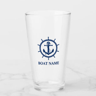 Nautical Anchor Rope Wheel Boat Name Glass