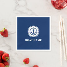Nautical Anchor Rope Wheel Boat Name Navy Blue