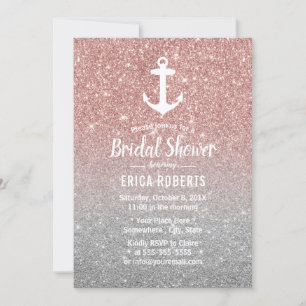 Nautical Anchor Rose Gold Glitter Bridal Shower Invitation