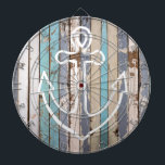 Nautical Anchor Rustic Wood Beach<br><div class="desc">Beach dartboard in a rustic wood background with white nautical anchor design for your beach house game room.</div>