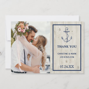 Nautical Anchor Rustic Wood Photo Thank You Card