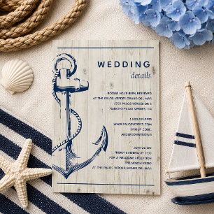 Nautical Anchor Rustic Wood Wedding Detail Enclosure Card