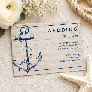 Nautical Anchor Rustic Wood Wedding Reception Enclosure Card