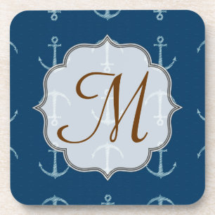 Nautical Anchor Sail Sailin Monogram Drink Coaster