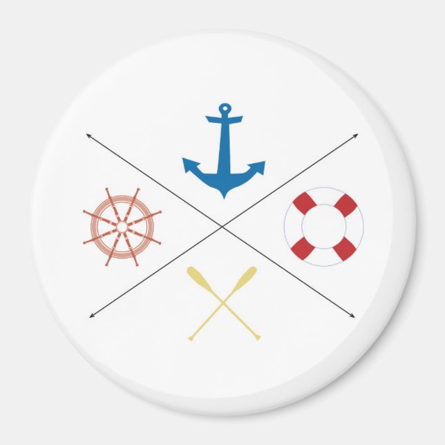 Nautical Anchor Sail Sailing Boat Ore Steer Magnet (Front)