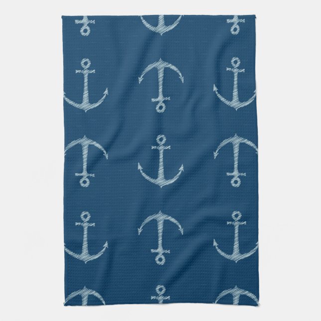 Nautical Anchor Sail Sailing Kitchen Dish Towel (Vertical)