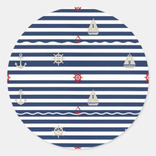 Nautical Anchor Sailboat Stripe Pattern Classic Round Sticker