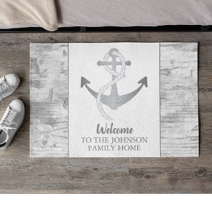 Nautical Anchor Sailing Family Name Grey Welcome Doormat