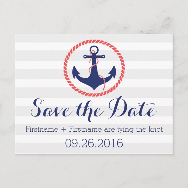 Nautical Anchor Save the Date Announcement Postcard (Front)