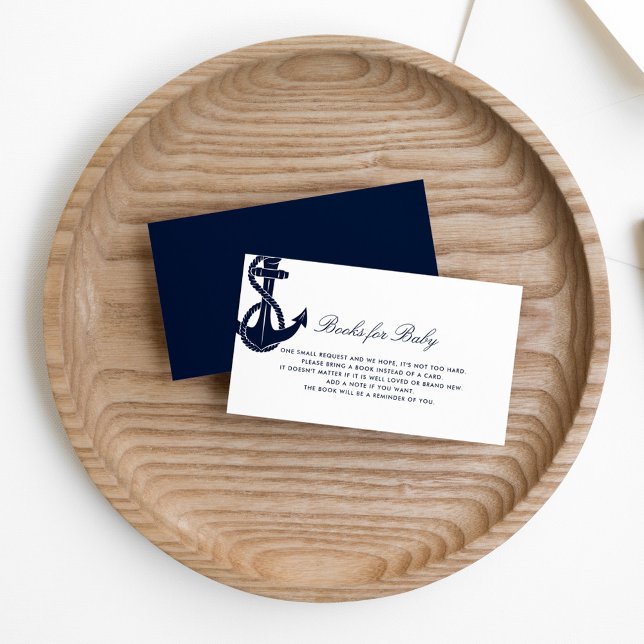 Nautical Anchor Script Baby Shower Book Request Enclosure Card (Anchor Nautical Script Navy Blue Baby Shower Books Request)