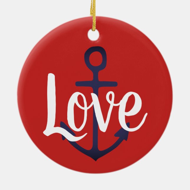 nautical ANCHOR + script LOVE Ceramic Tree Decoration (Back)