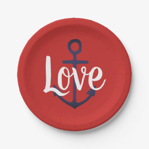 nautical ANCHOR + script LOVE   Paper Plate
