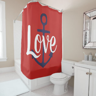 nautical ANCHOR + script LOVE Shower Curtain