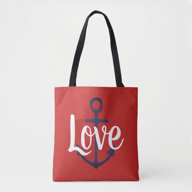 nautical ANCHOR + script LOVE Tote Bag (Front)