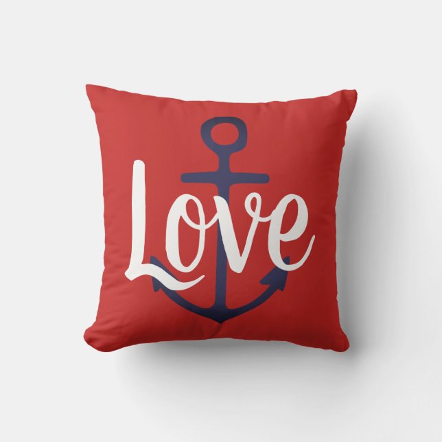 nautical ANCHOR + script LOVE - WHITE both sides Cushion (Front)