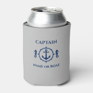 Nautical Anchor Seahorse Captain Boat Name Lt Grey Can Cooler