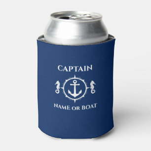 Nautical Anchor Seahorse Captain Boat Name Navy Can Cooler